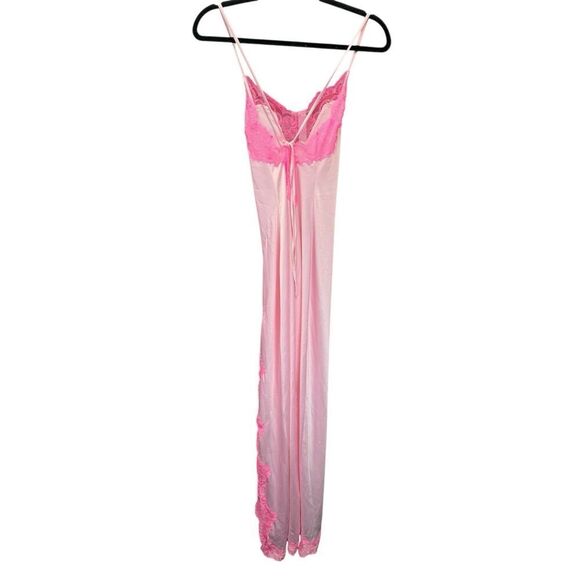 SKIMS Woven Shine Lace Long Dress Cherry Blossom Pink XS Satin Slip - Picture 8 of 16